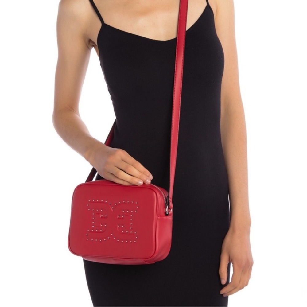 Sam Edelman Red Adjustable Crossbody Bag with Textured Leather and Boxy Shape